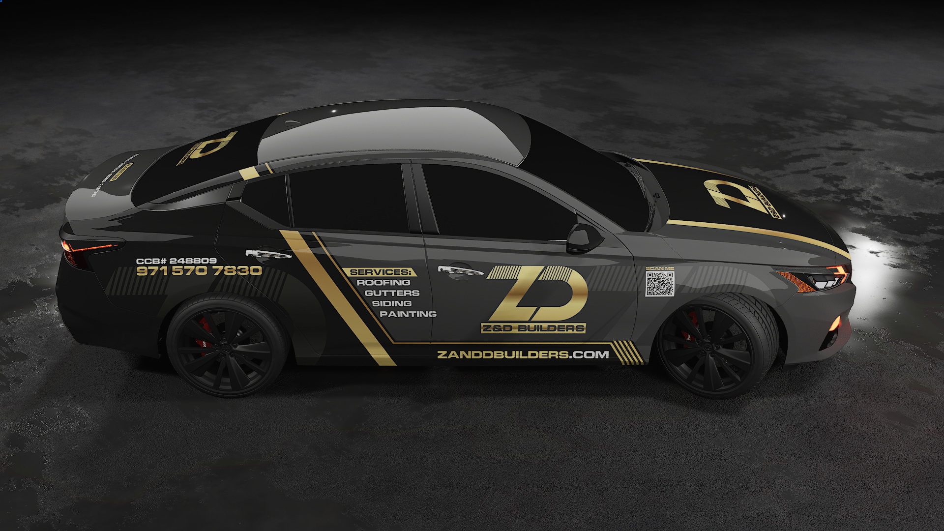 Z&D BUILDERS I CAR WRAP black gray car wrap branding car wrap creative car wrap graphic design luxury car wrap vehicle wrap zd builders i car wrap