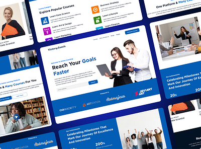 Learning Platform build by AgenciFlow agenciflow banner section blue theme coach colorful colorful icons course education features figma flozy hero section landing page learning learning platform services teacher ui