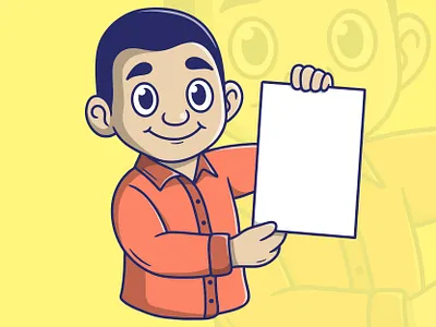 Smiling Cartoon Boy Holding Blank Paper cebred toon