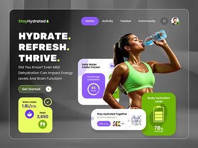 Hydration Tracker – Wellness UI Concept dashboard ui hydration app landing page mobile ui product design ui uidesign userinterface web dashboard web ui webapp website ui wellness