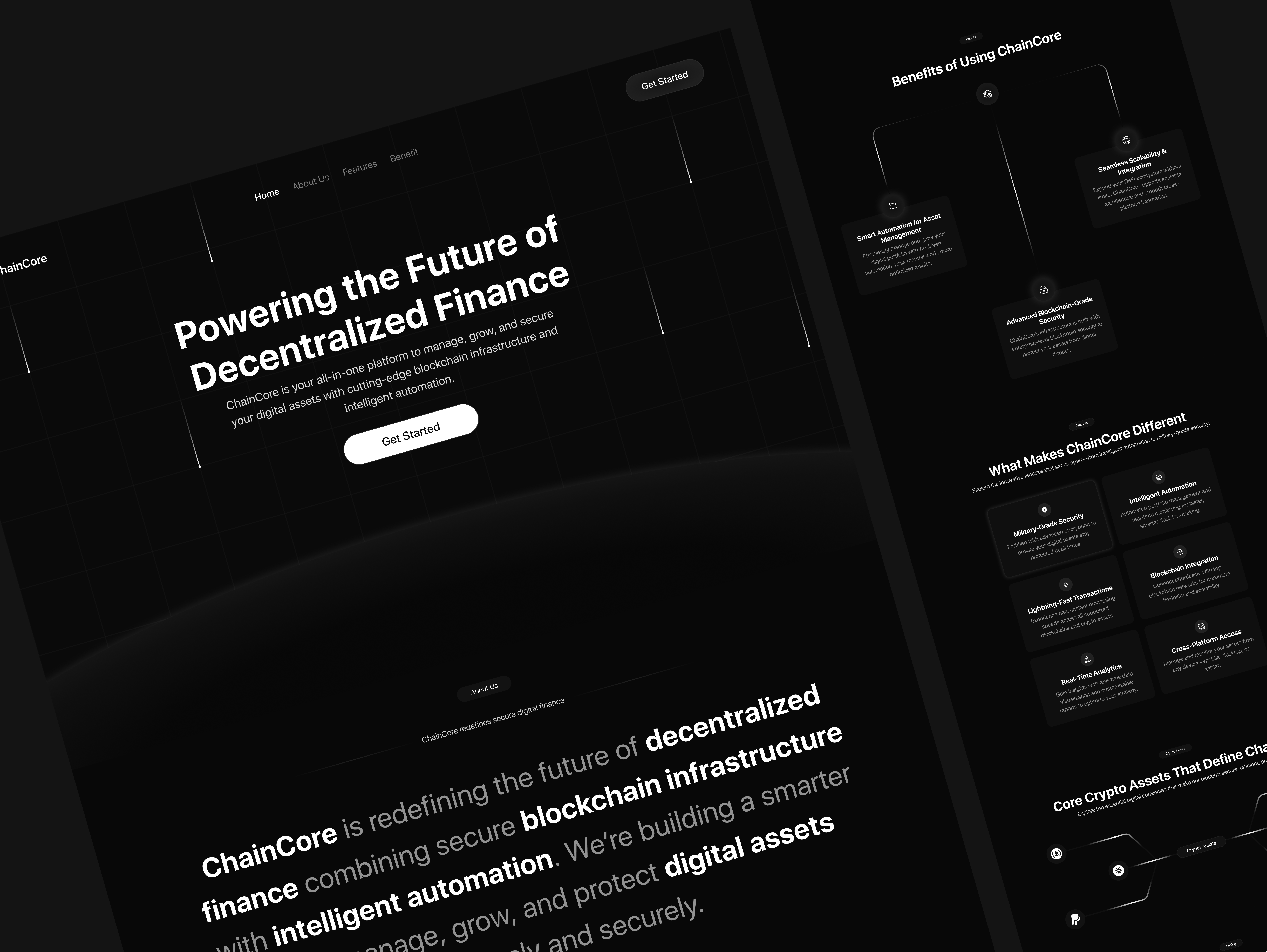 ChainCore | Crypto Landing Page analytics crypto crypto landing page dark design finance homepage landing page trading website ui uiux web web design website website design