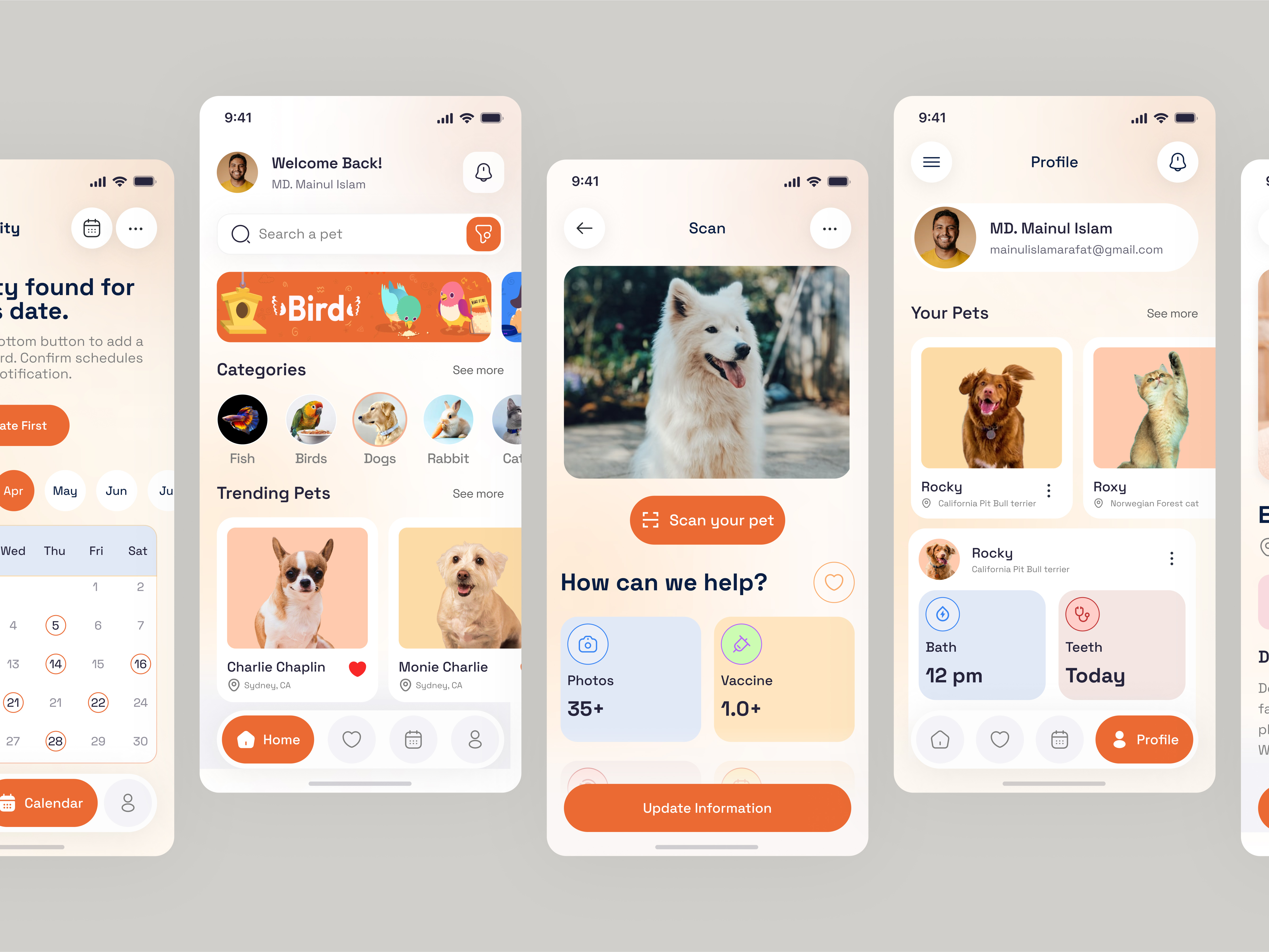 PetCare - Mobile App Ui Design Concept adoption app minimal design mobile app mobile app design pet pet adopt pet adoption pet app pet care pet health pet shop pet store pet tags pet tracking petcare pets ui ux web app