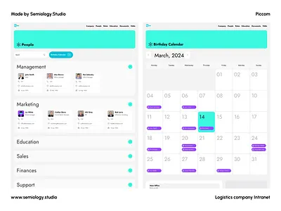 Intranet Design - People & Bday Calendar accordion branding calendar contact list design intranet landing page people product product design ui ux web web design website wordpress