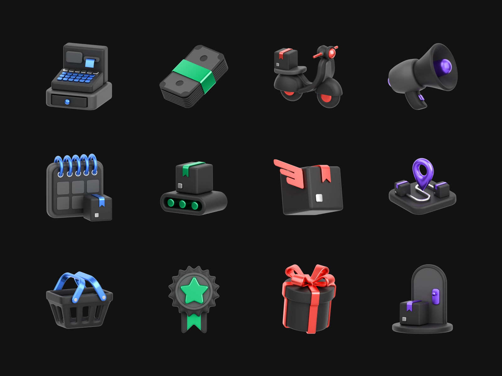 Ecommerce 3D Icons 3d 3dart black friday blender cycles delivery discount ecommerce icon illus illustration off package parcel post render shop shopping ui