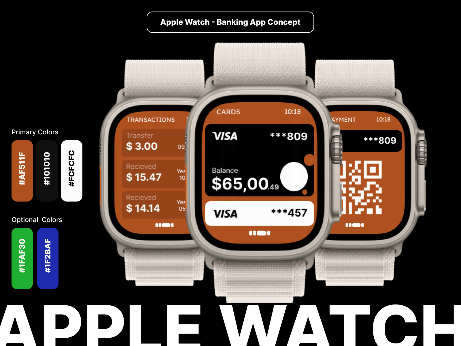 Apple Watch - Banking App Concept apple apple watch banking branding concept design graphic design illustration mobile app mobileui ui watch web