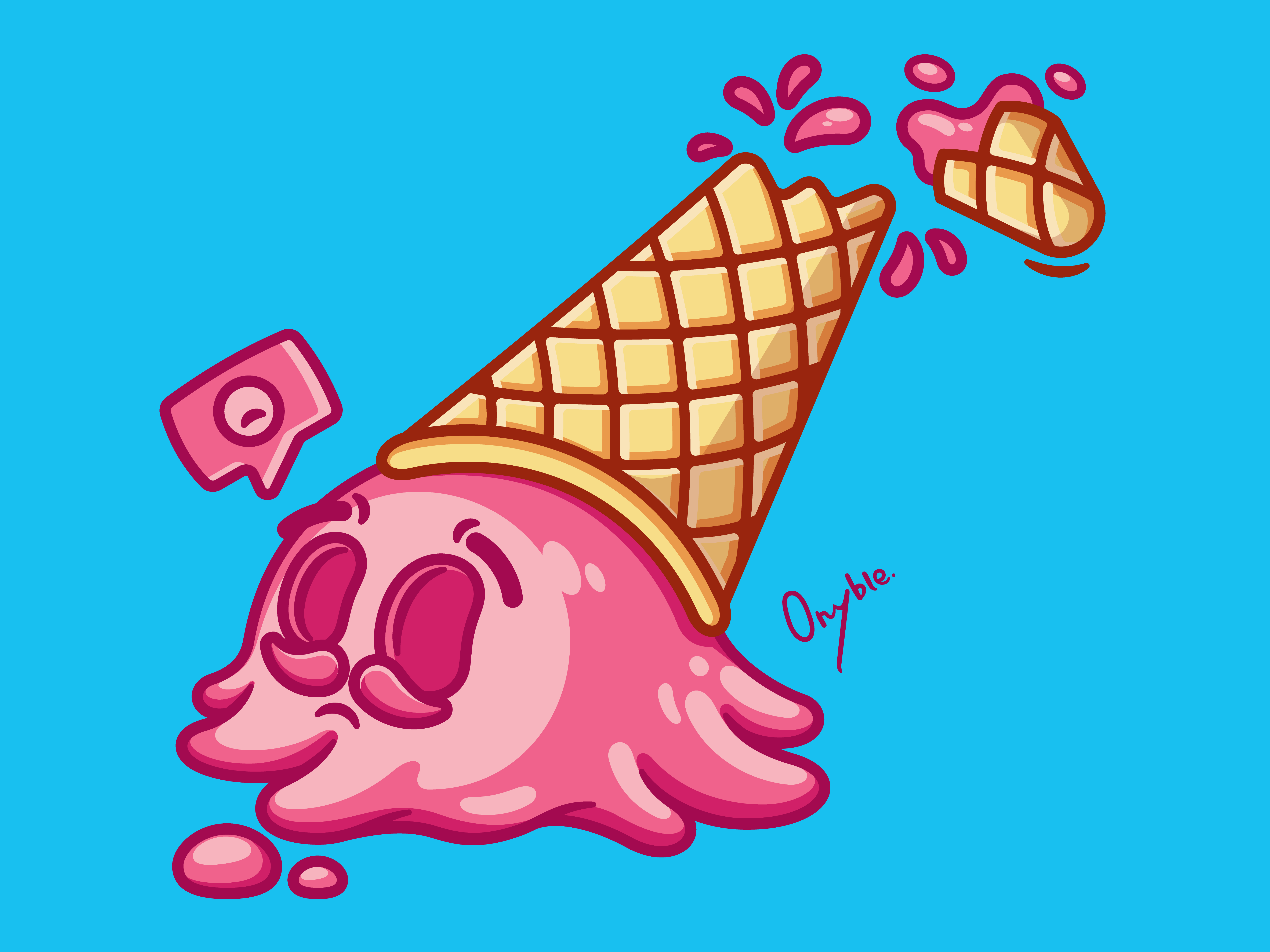 Dropped Ice Cream 🍨 art cone cute delicious dessert frozen illustration strawberry sweet tasty vector waffle