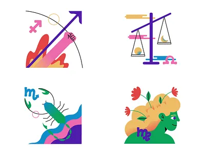 Zodiac Signs Part 3 animation astrological design esoteric flat gif graphic design libra lottie sagitario scorpio sign vector virgo zodiac zodiacal