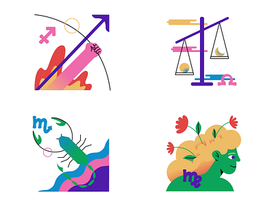 Zodiac Signs Part 3 animation astrological design esoteric flat gif graphic design libra lottie sagitario scorpio sign vector virgo zodiac zodiacal