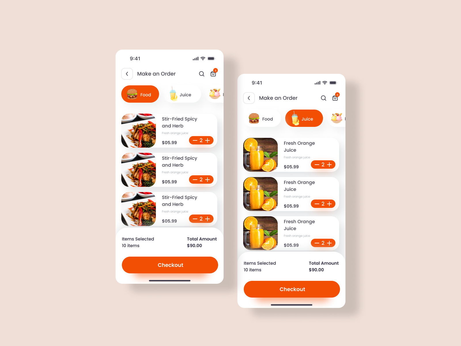 Food App Design - Minimal Clean App UI android app design figma food ios market minimal modern orange order restaurant talabat ui ux