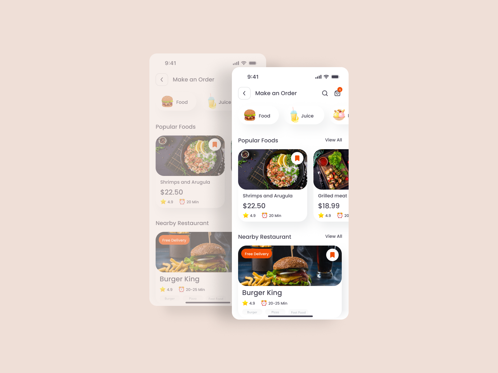 Food App Design - Minimal Clean App UI android app design figma food ios market minimal modern orange order restaurant talabat ui ux