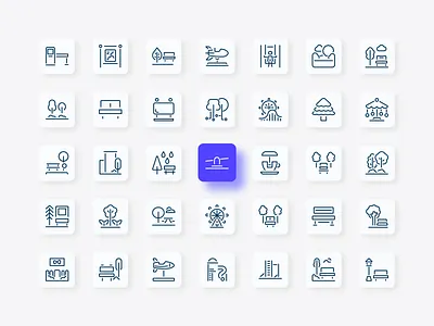Park Icon Set architecture barbecue branding bridge building camp design elegance family graphic design illustration logo natural public ui ux walk wood