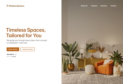 Hero section for a interior design studio - Minimal branding color color palette design elegant figma graphic design hero image hero section layout minimal simple typography ui ux web design web development webflow website wireframe