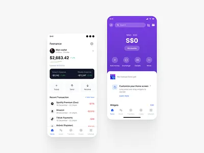 Finance Wallet App bankingapp cryptoapp darkmode figmadesign financeapp fintech mobileappdesign mobilewallet productdesign transactions uiconcept uidesign walletapp