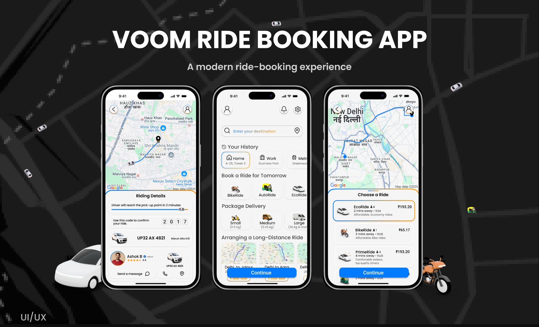 VOOM Ride Booking App app design figma mobile app product design typography ui ux
