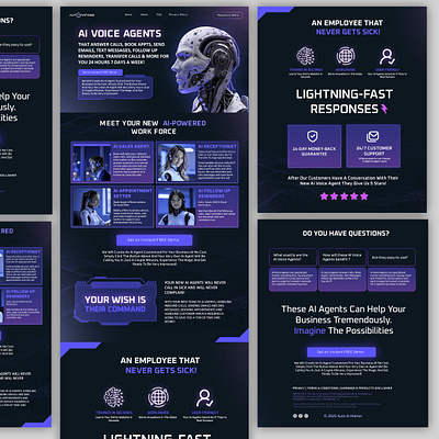 Landing Page For an Automated AI Voice Agents Agency ai cyberpunk dark futuristic purple robot ui web design website