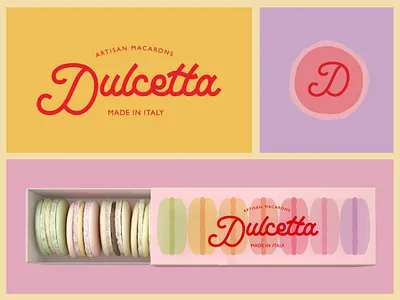 Brand Identity – Macarons bold box design brand identity branding colourful dessert food box design food branding food illustration food logo illustration logo design packaging design pink purple red logo visual identity yellow