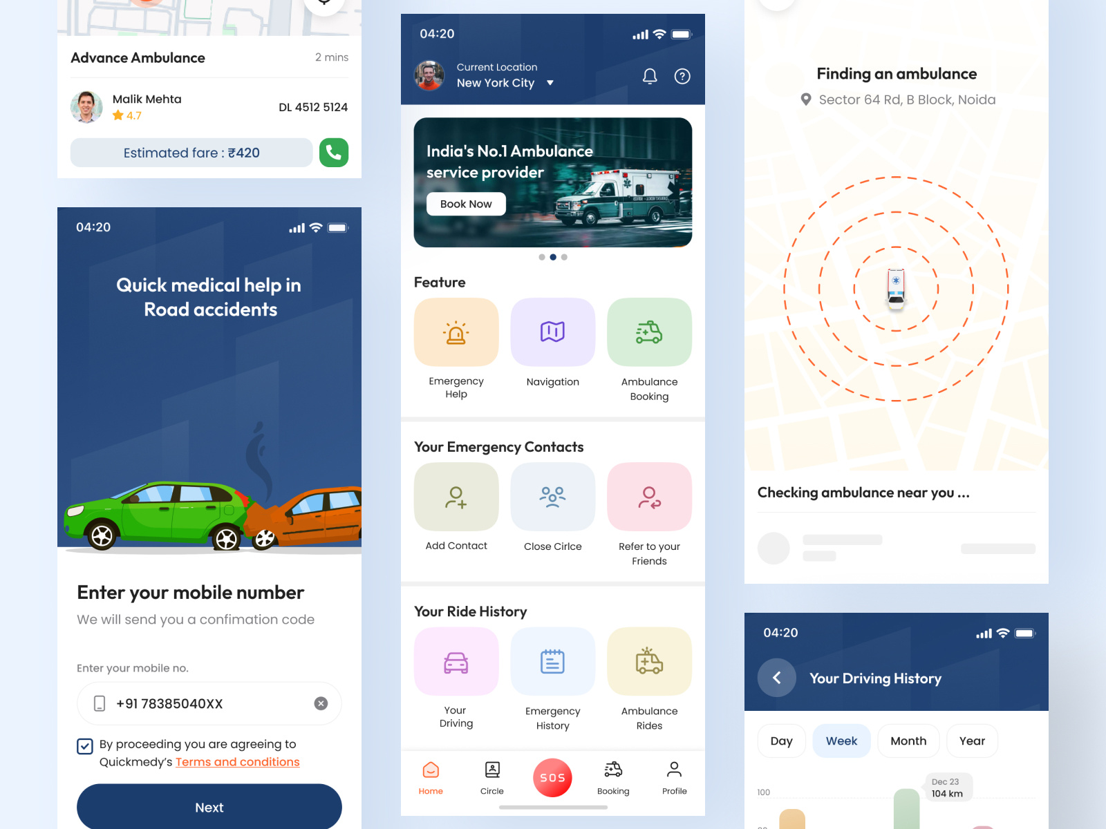 Quickmedy Design ambulance design emergency hospital medicine minimal on demand on demand service taxi taxi app ui design