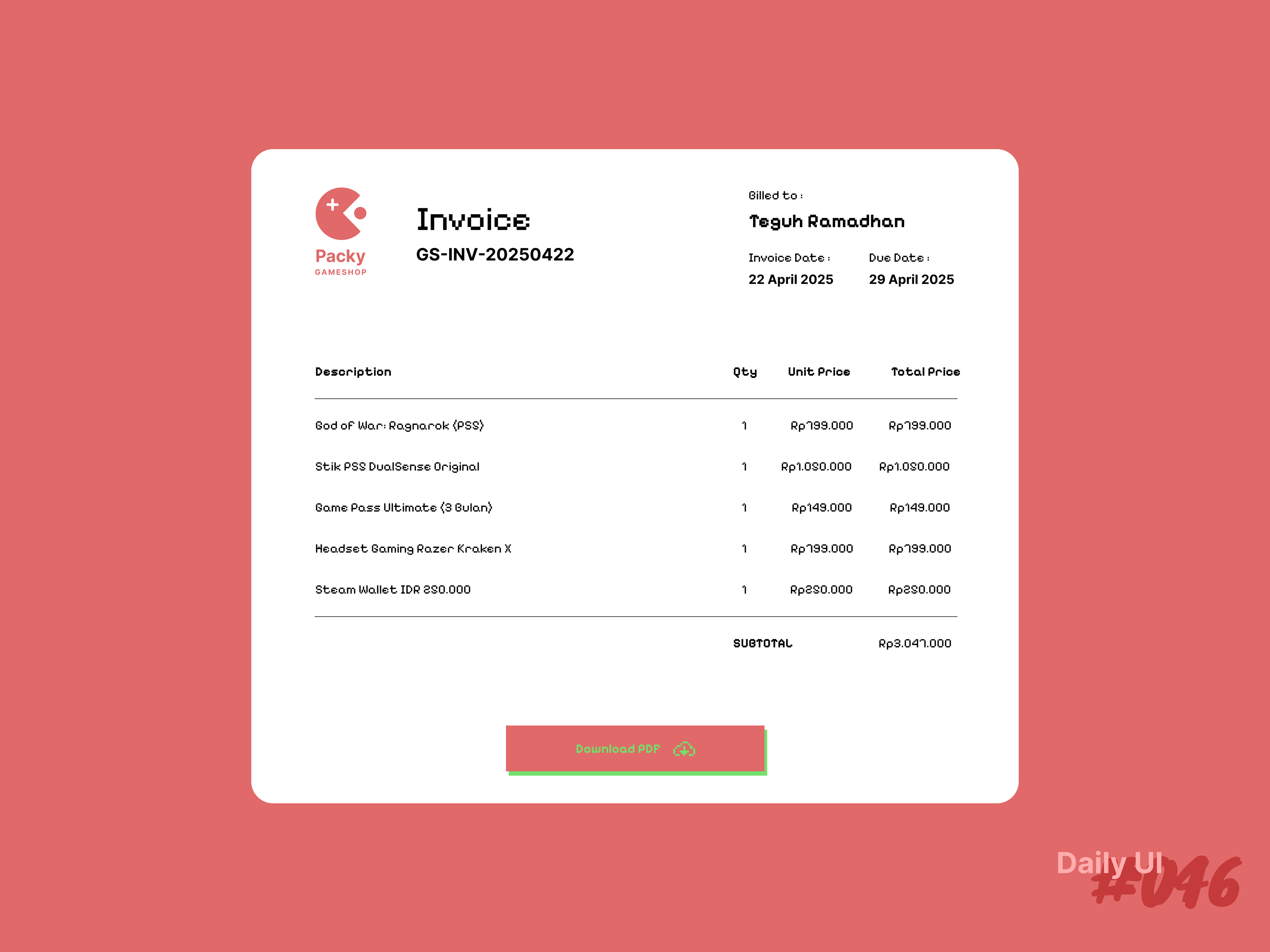 DailyUI #046 - Invoice branding design game graphic design illustration logo minimal mobile app mobile design pixel ui ui design vector