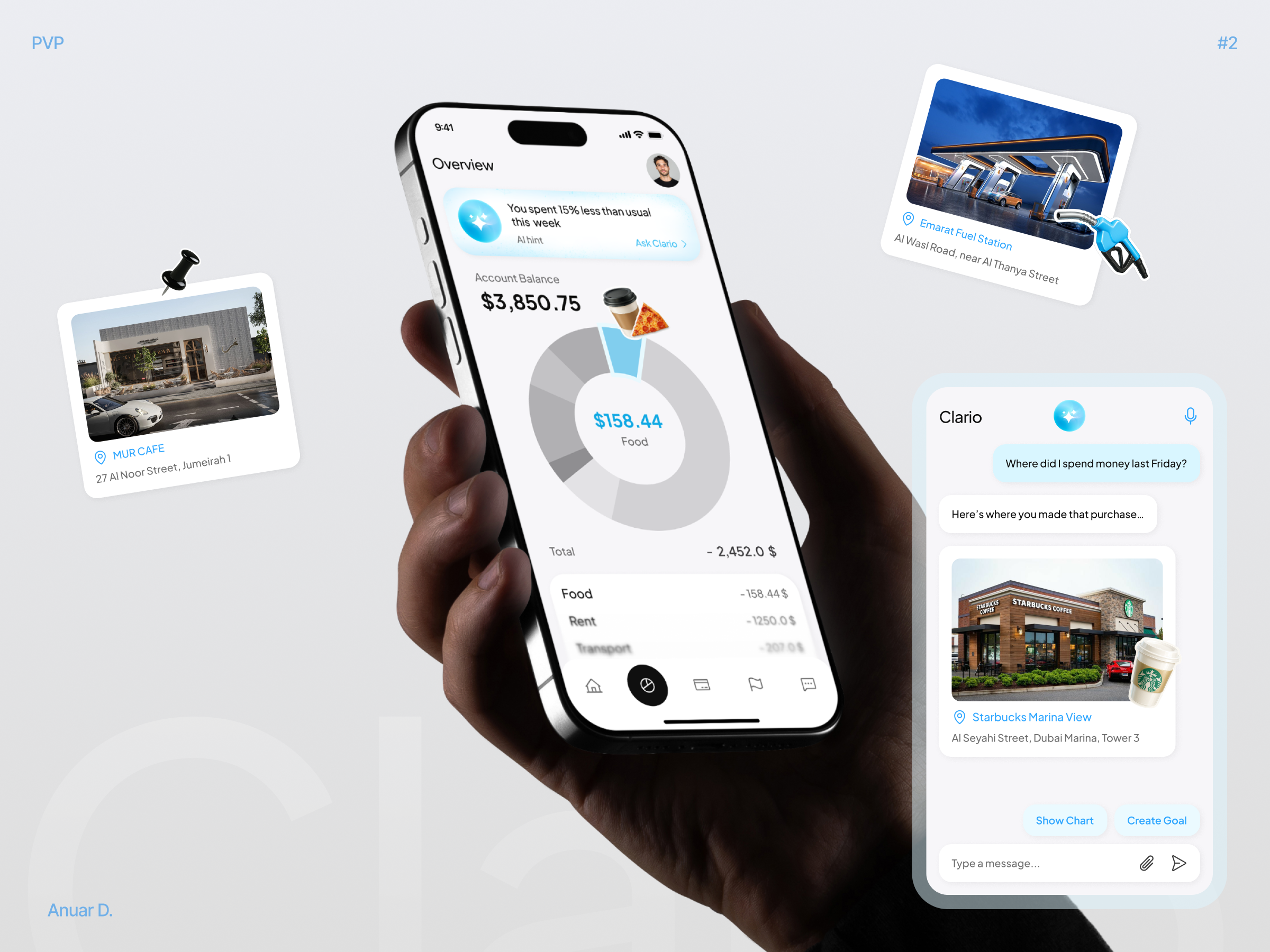 Clario – Smart Mobile Banking with a Personal Touch ai aiassistant analytics animation app appdesign bank banking chat clean fifnance fintech interaction interface ios mobile motion graphics ui ux