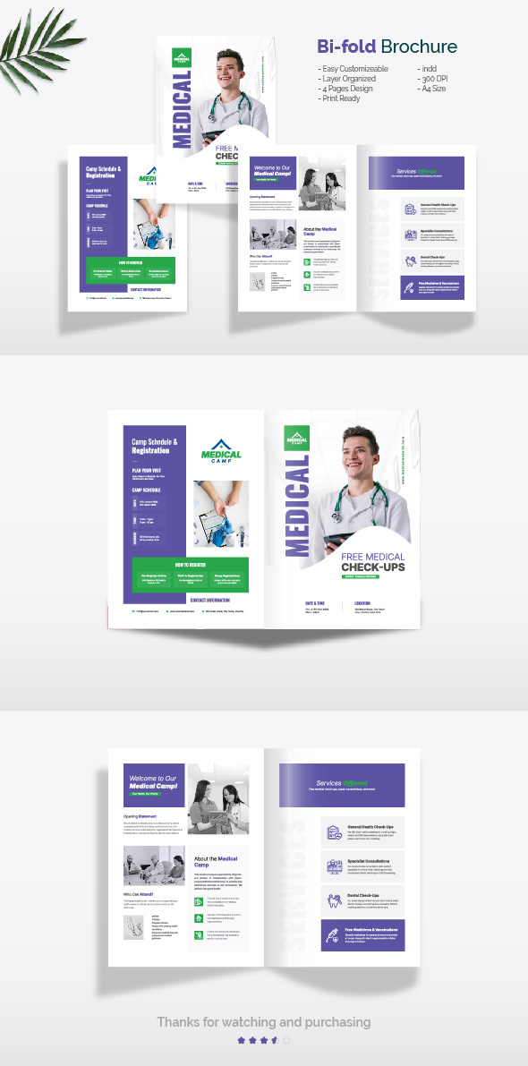 Free Medical Camp Bi-Fold Brochure Template bi fold bifold bifold brochure booklet brochure brochure design brochure template clean flyer template free medical camp graphic design green medical medical brochure medical camp print print template