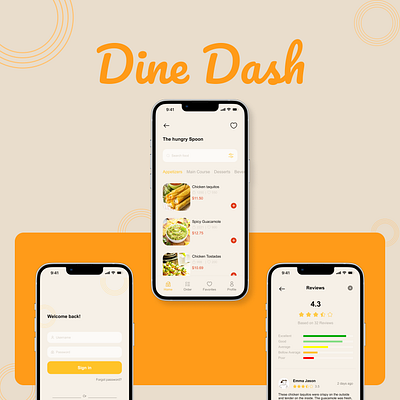Dine Dash – Food Ordering App designsystem dribbbleshots foodapp mobiledesign prototype uiux