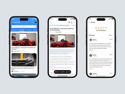 Auto News- Mobile App articles auto cards news newspaper social app ui ux