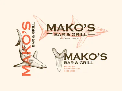 Surf and Turf Branding Concept bar and grill beach restaurant costal quisine custom illustration hand drawn hand drawn shark mako shark marine animal restaurant branding seafood seafood restaurant shark shark brand shark drawing shark tooth shark week surf and turf
