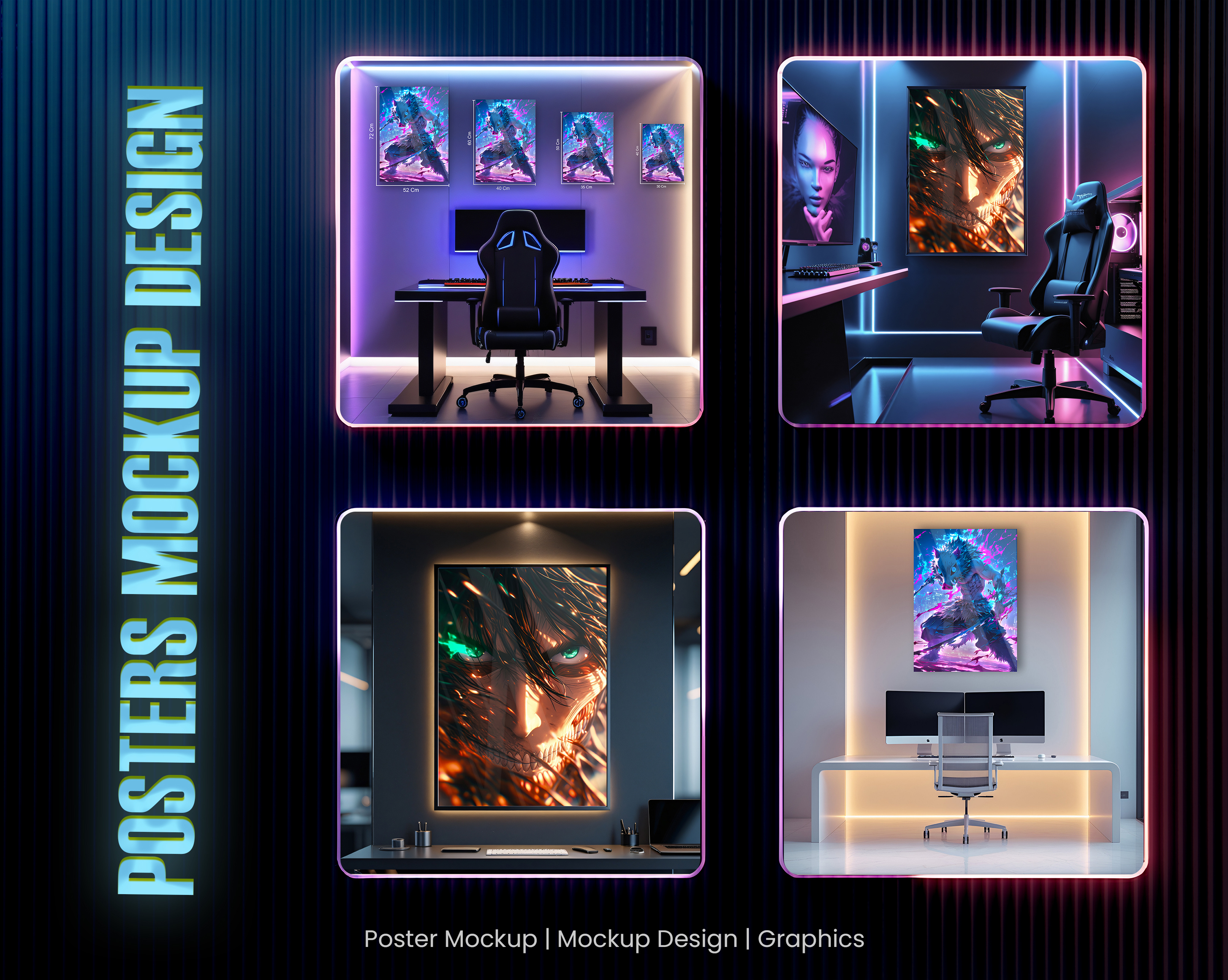 Posters Mockup Design | Digital Prints anime artwork branding digital art digital print graphic design mockup mockup design photoshop poster poster design print print design product design social media poster