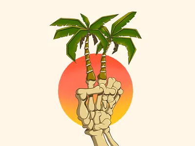 Peace Palm Sunset beach art beach bum coconut hand drawn illustration palm palm tree peace peace sign skeleton skeleton hand skeleton peace sign summer art sunset surf surf art surfer surfing tropical art