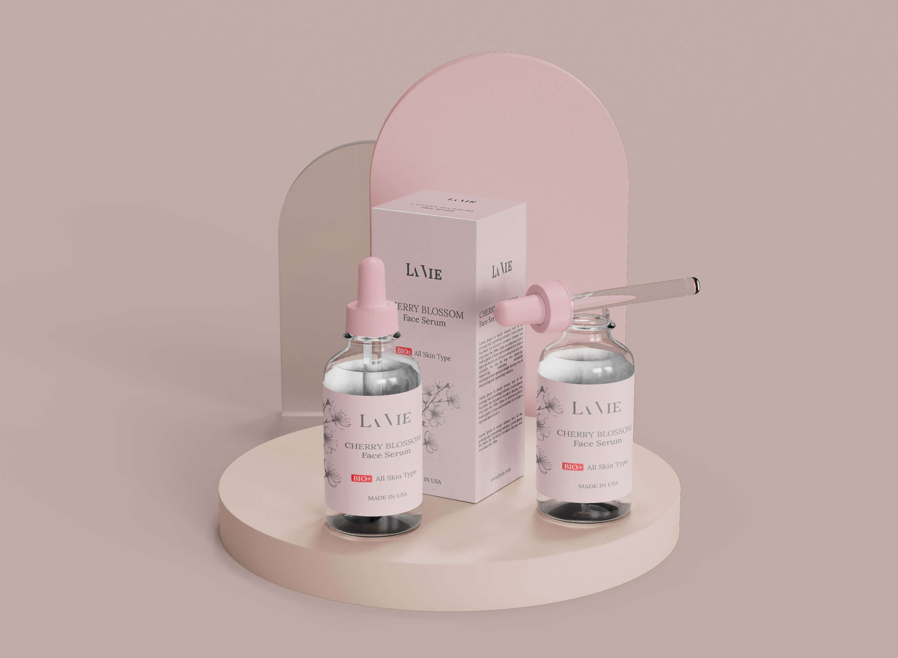 Cosmetic Product Packaging Design beauty product bottle label box packaging branding cbd cherry blossom cosmetic packaging cosmetics dropper bottle label label design package package design packaging packaging design product design product packaging serum serumlabel skincare