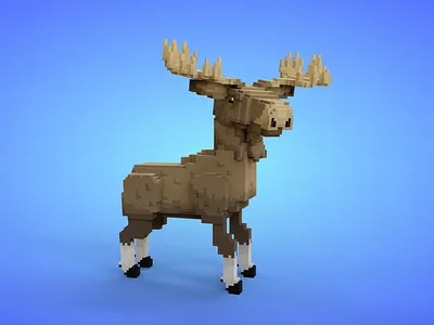 Voxel Forest Animals Pack - Moose - Game Asset 3d 3d model animal animated cartoon fantasy game asset isometric low poly lowpoly moose stylized unity voxedit voxel art voxels