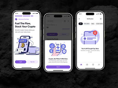 FluxTrade - Illustration Exploration app app design asset binance bitcoin blockchain clean crypto crypto app crypto wallet cryptocurrency design fintech mobile mobile app mobile app design mobile ui trading app uiux wallet