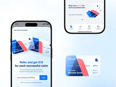 AirHelp - referral link airhelp airline app banner card copy drawer figma link mobile mobileui phone popup product design refferal share ui ux