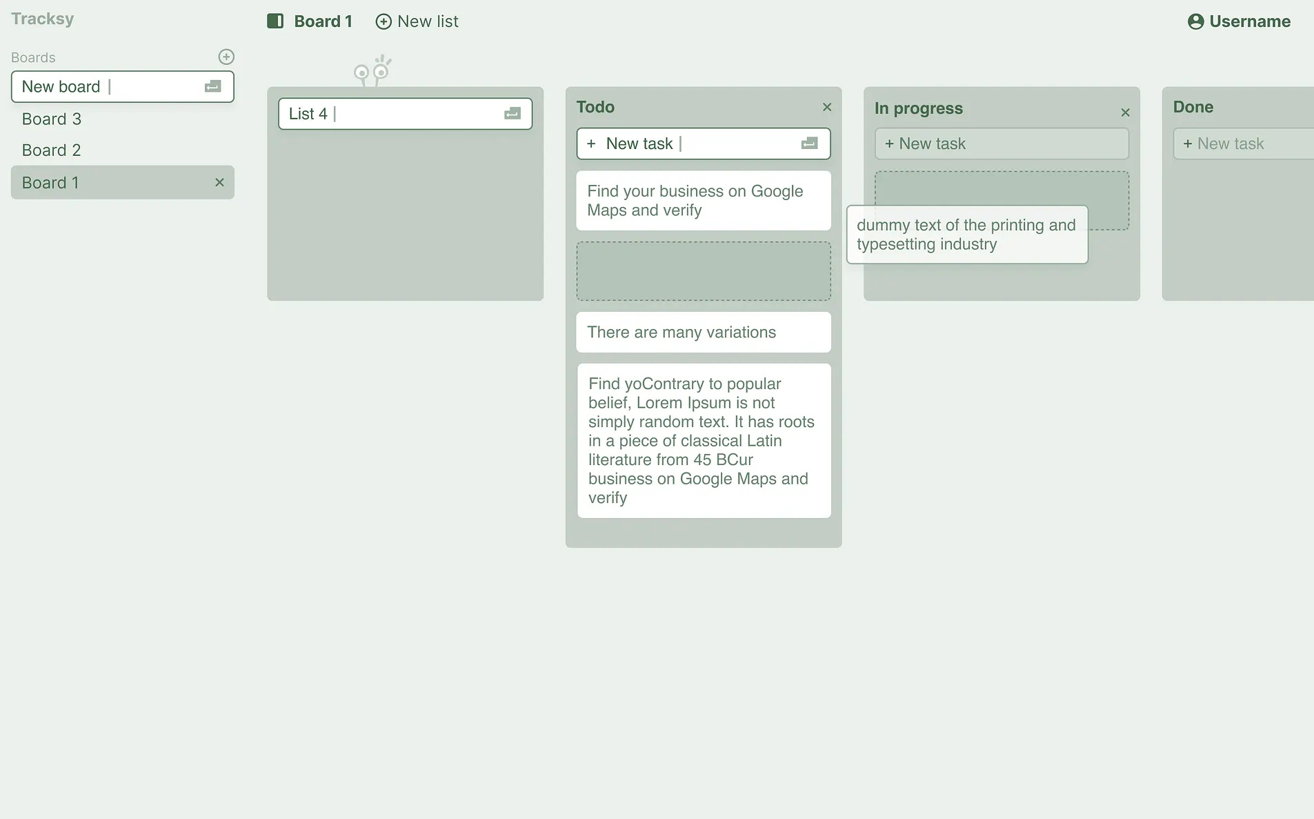 Tracksy - tiny canban app app colors saas ui
