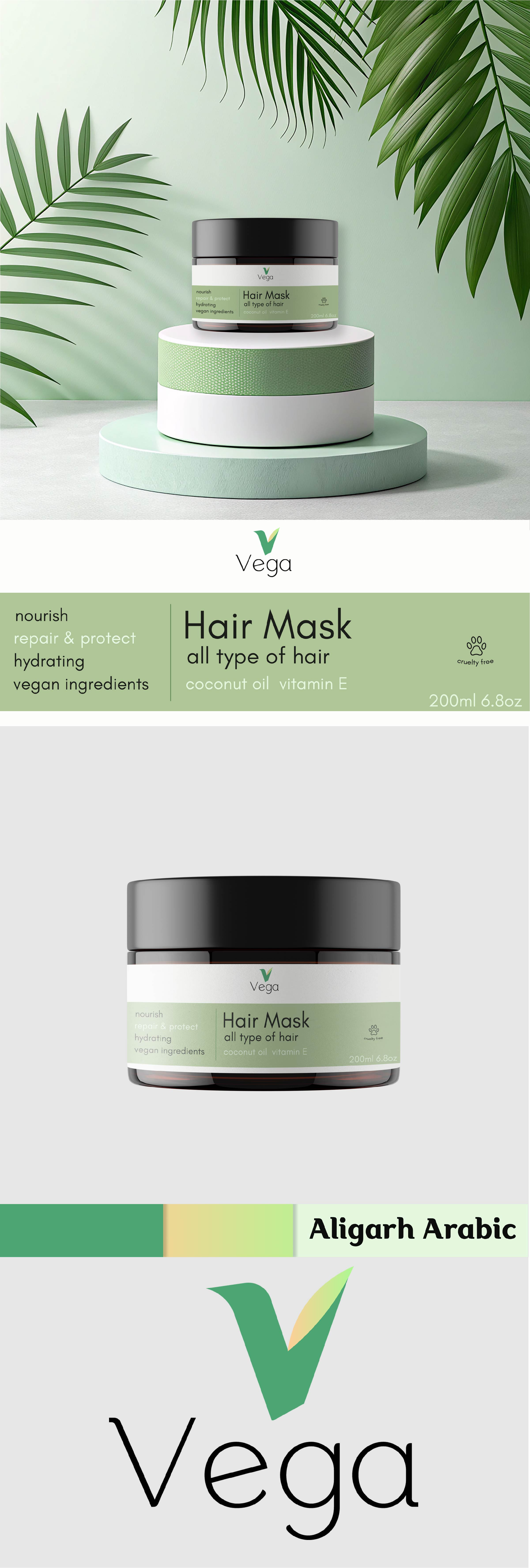 Concept Design - Hair Mask by VEGA adobe illustrator adobe photoshop branding concept design graphic design hair mask identity label logo mockup product product design vegan visual visual identity visualization