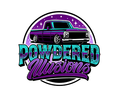 Powdered Illusions badge car detailing graffiti graphic design lettering logo neon oldcar truck vintage
