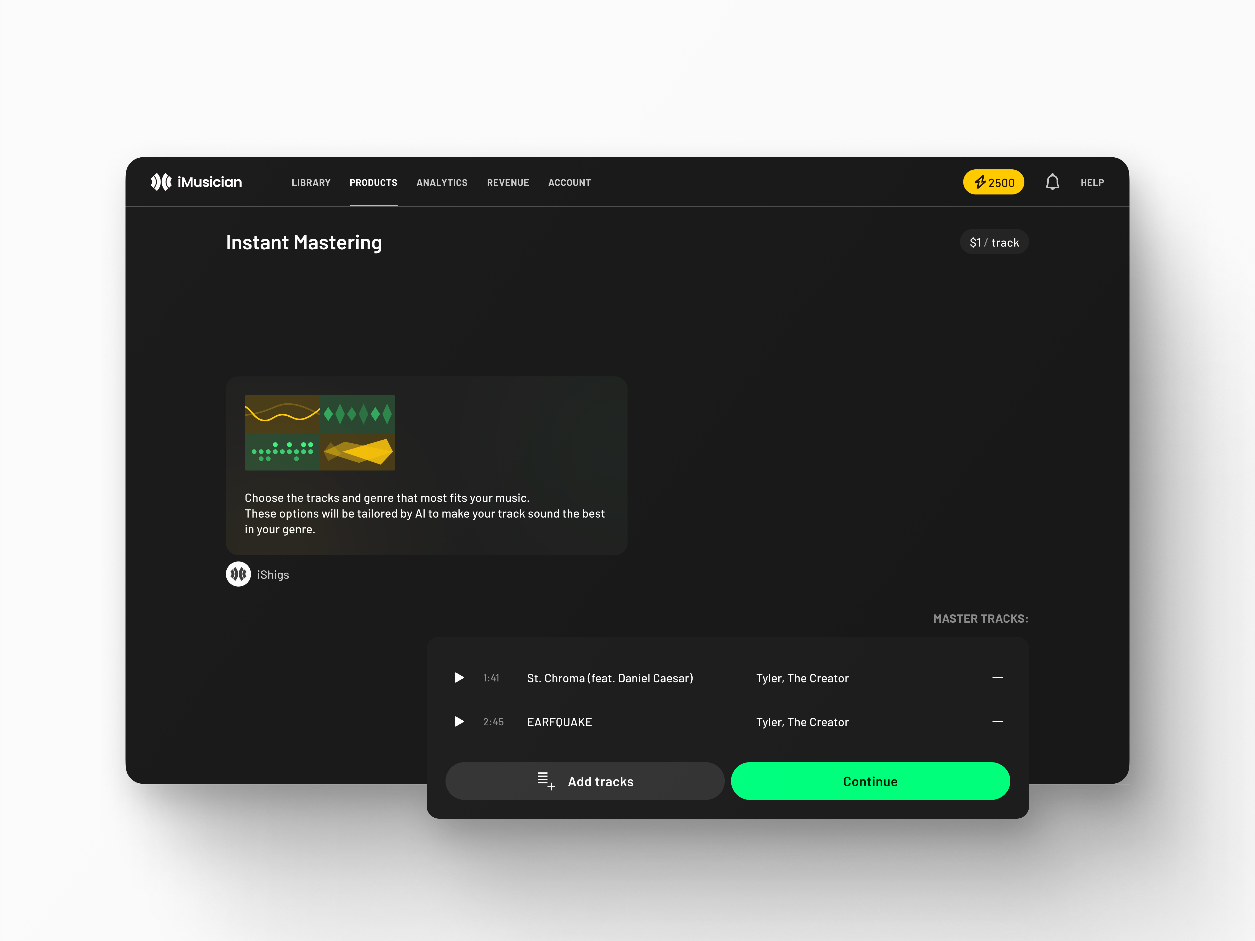 Instant Mastering: AI Mastering Chat Interface Concept ai assistant audio audio tool chat chat interface concept figma interface design mastering music app playback product design prompt realtime sound tracklist ui ux web app