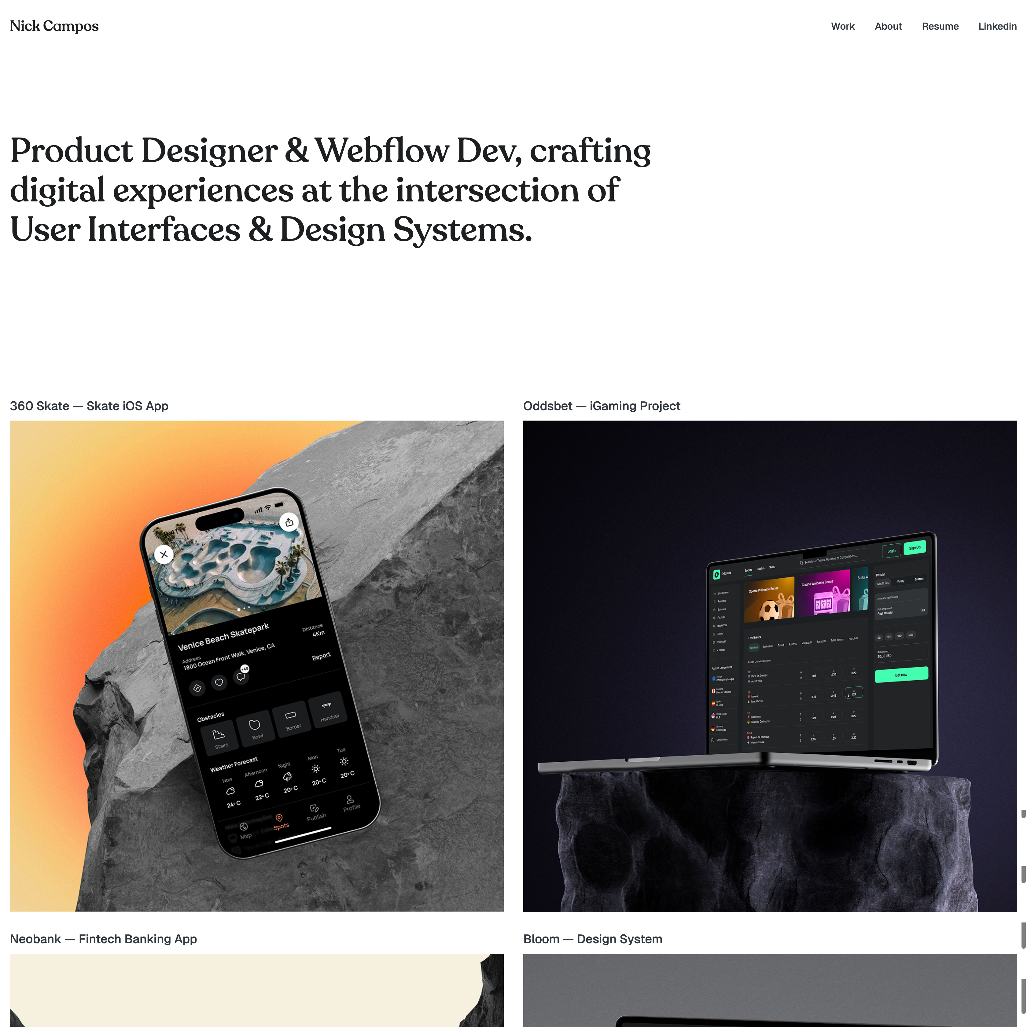 My Portfolio - Nick Campos animation branding clean ui designer figma framer interaction microinteraction motion graphics nick nick campos personal portfolio product design transictions ui ui design uidesign web design webflow