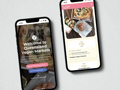 QLD Vegan Markets - Pink Mobile-Friendly Event Landing Page event landing page event website market website mobile website plant based vegan business vegan website