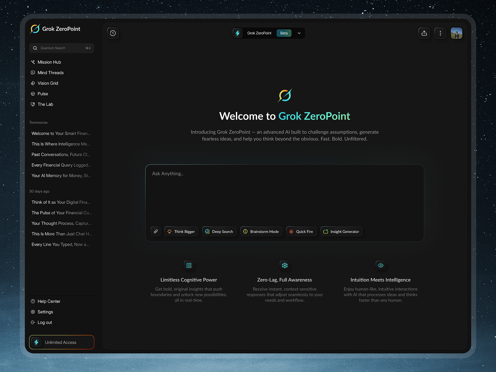 Grok ZeroPoint - AI Chat Generative Dashboard by Muhammad Farhanudin ...
