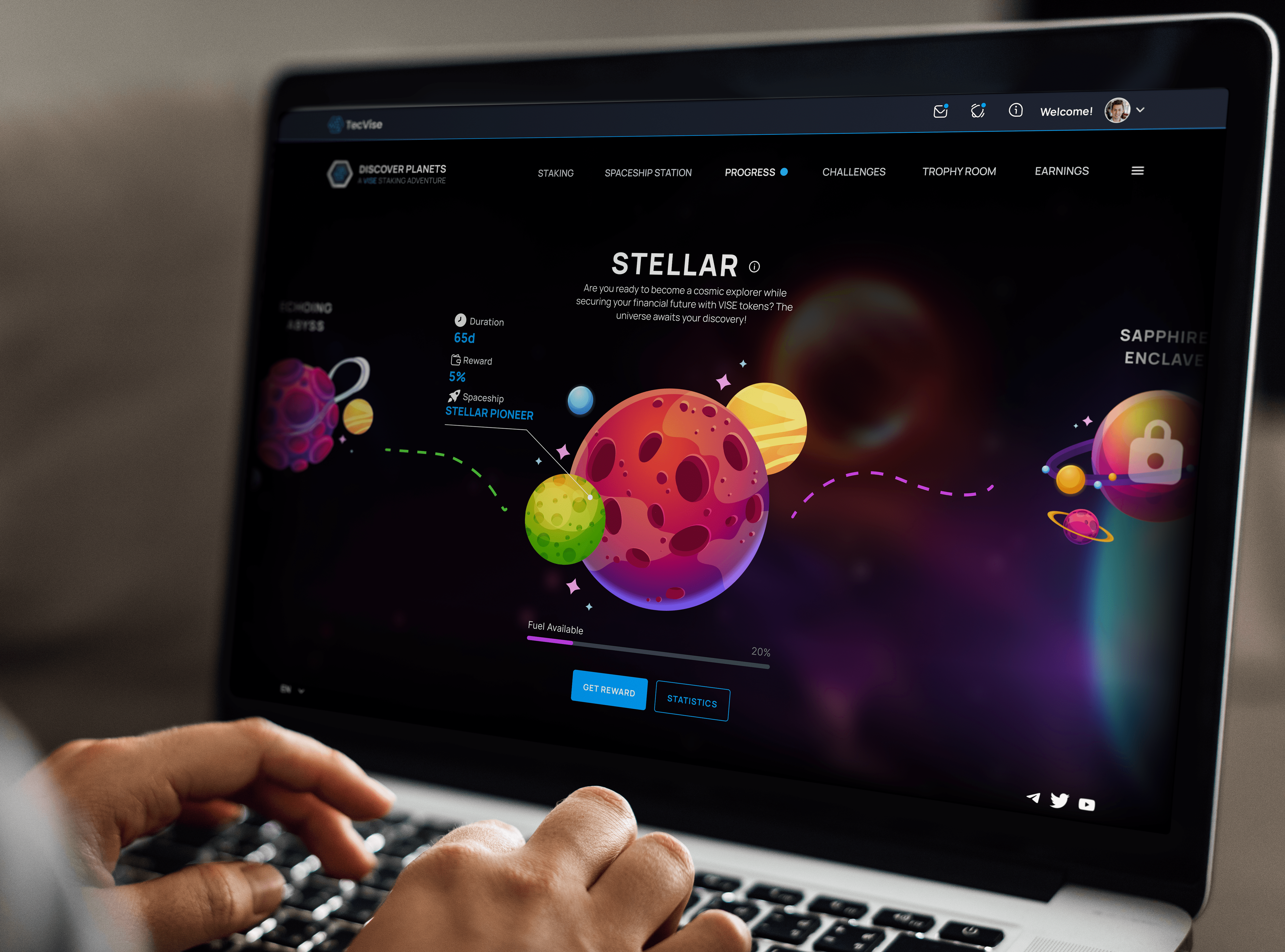 "Gamified Crypto Staking UI – Discover Planets 🚀" 2d app branding crypto design game design gamification graphic design illustration staking token ui ux