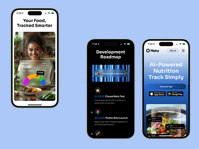 Track nutrition app with AI | Mobile ai app app store design exercises fitness food landing nutrition nutrition app track calories ui web
