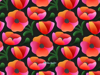 Fiery Poppies Pattern bold design bold poppies flower pattern flower surface pattern graphic design home decor office decor poppies pattern surface pattern vibrant colors wall decor