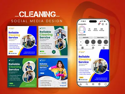 Cleaning Service Social Media Benner Design social media post desing
