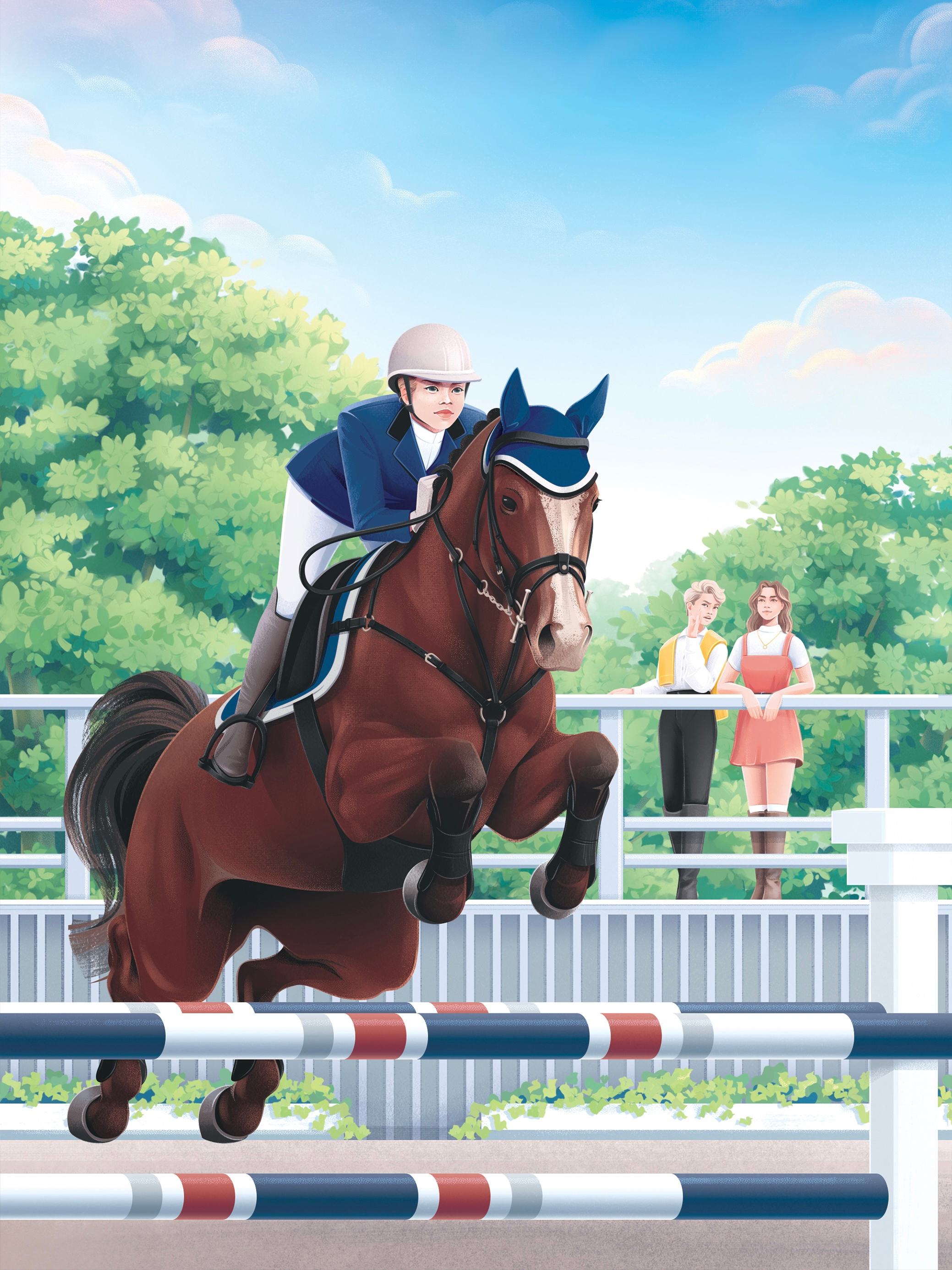 Saddlehill Academy Book #2 Cover book cover character colorful competition equestrian girl gossip halter horse illustration jumping merin rider rivals school sports trials