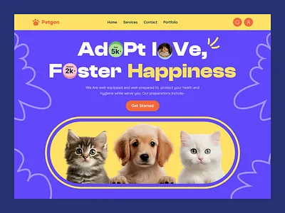 Pet adoption- Web header concept adopt animal app arobix azbin cat dog header pet pet adopt pet care pet doctor pet health pet lover pet store product ui ux web website