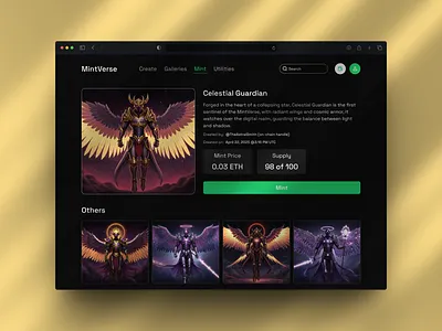 Web3 Mint page design for an NFT platform mint page nft nft design ui ui design uiux visual design web3 web3 design