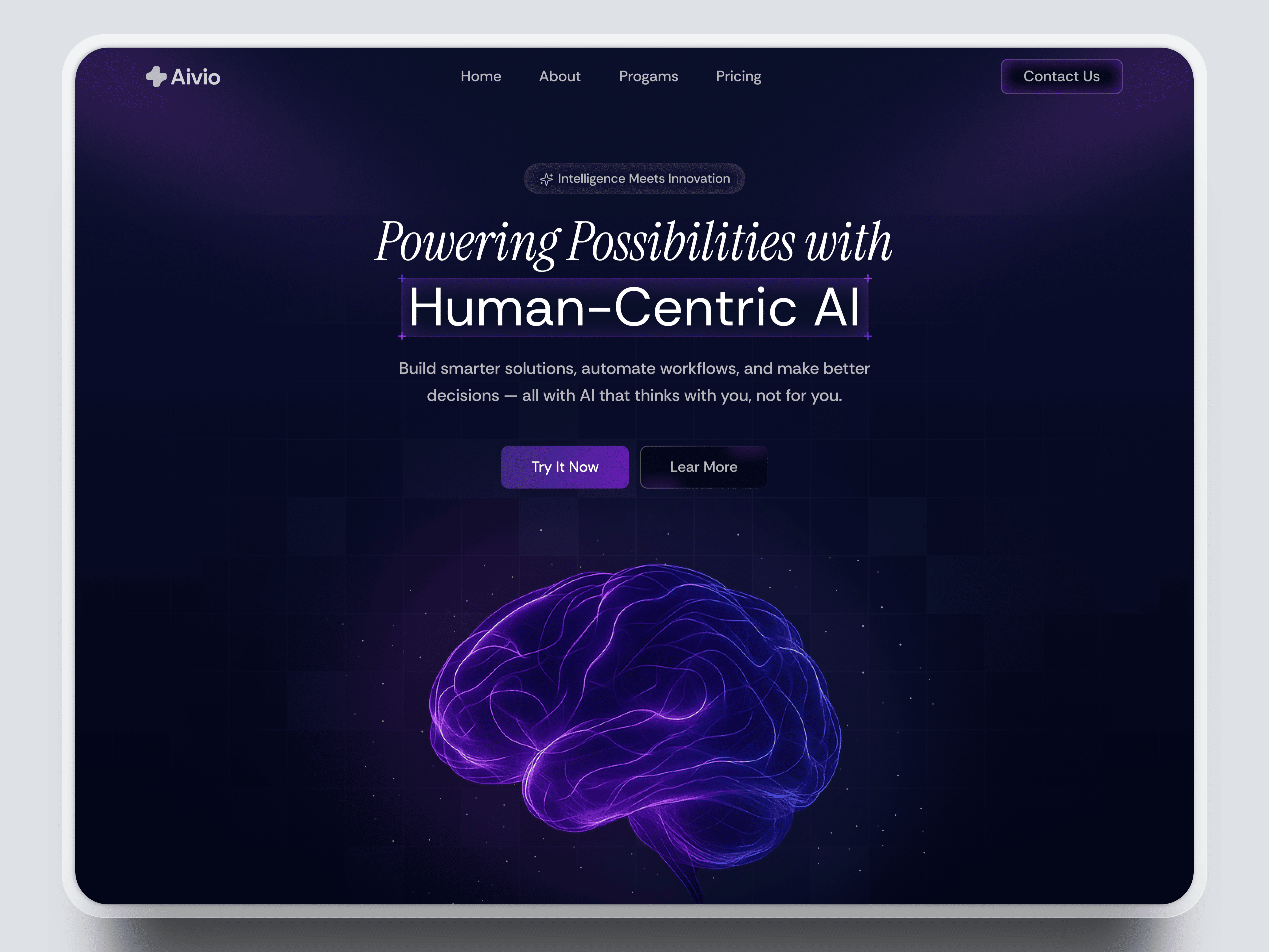 Aivio - AI Website Hero Section Design ai ai landing page ai startup ai website application branding dark dark theme design graphic design hero design latest design logo modern modern design top design trending design ui ux website