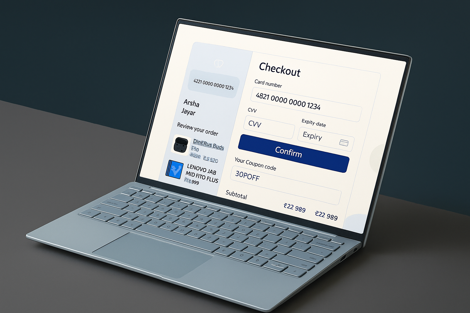 Sleek Credit Card Checkout UI – Fullscreen Experience madeinindia ui