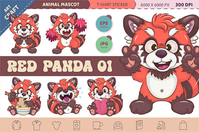 Set of Red Pandas 01. adorable animals art bear cartoon character comic design illustration mascot noai red panda sticker t shirt vector